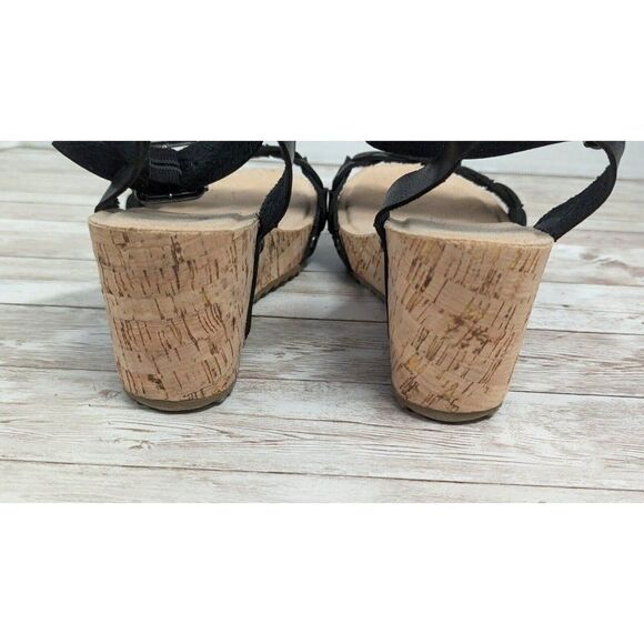 Journee Collection Womens Size 7 Black Open Toe Wedge Heel Slingback Sandal - Picture 6 of 10